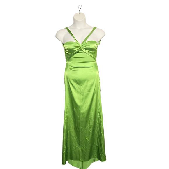 Y2K Zum Zum Niki Livas Prom Dress Size 7 8 Green Satin Open Back Maxi - Picture 1 of 4